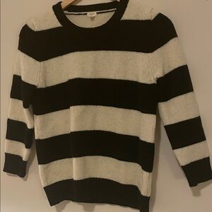 J. Crew Black and Cream Striped Crewneck Sweater